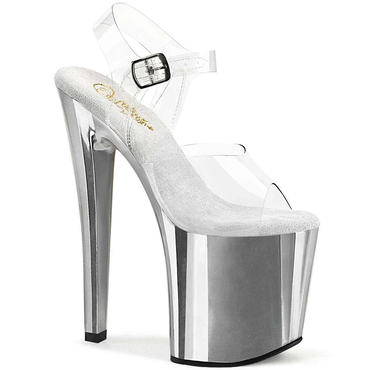 Silver Chrome 8 Inch Glittery Platform Ankle Boots -  Pleaser ENCHANT-708