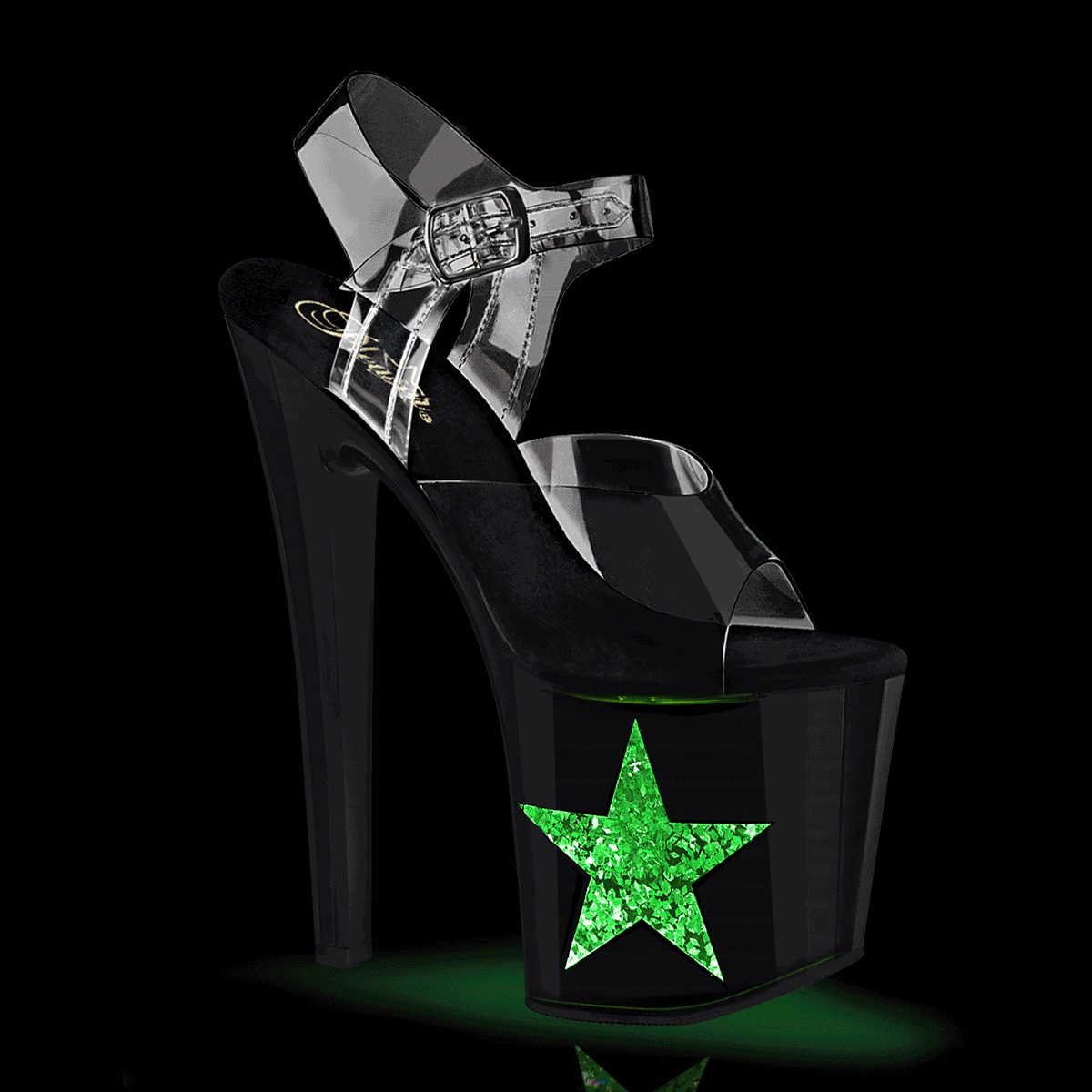 Black Silver Glitter 8 Inch Pole Dancer Ankle Boots -  Pleaser ENCHANT-708LT-STAR