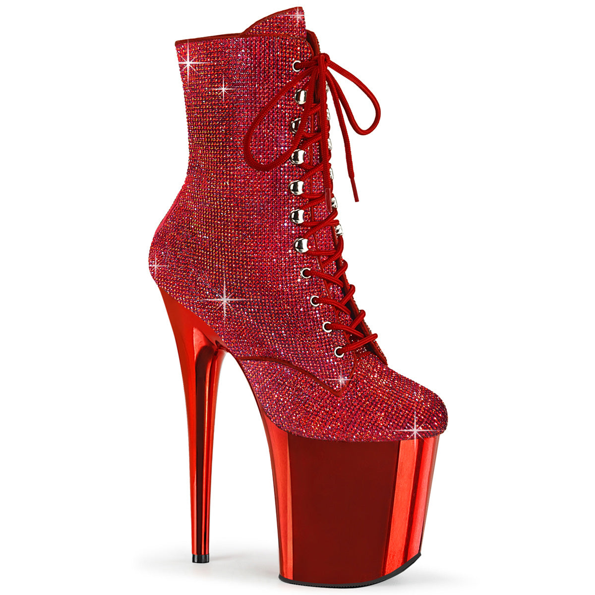 Red 8 Inch Exotic Dancing Ankle Boots -  Pleaser FLAMINGO-1020CHRS