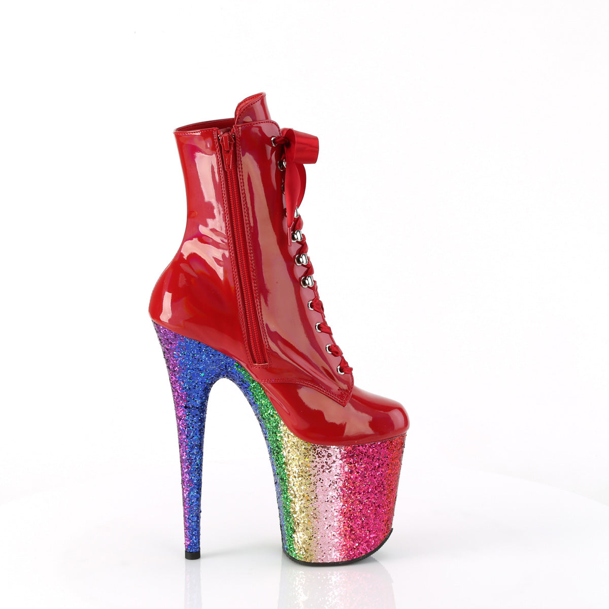 FLAMINGO-1020HG Red Pleaser Pole Dancing Ankle Boots glitter Heels