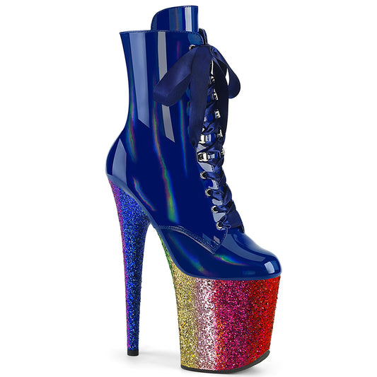 FLAMINGO-1020HG Royal Blue Pleaser Pole Dancing Ankle Boots Glitter Heels