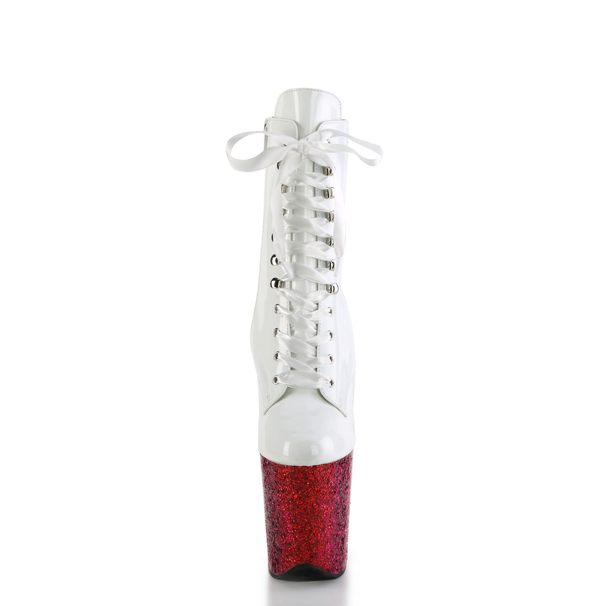 FLAMINGO-1020HG White Pleaser Pole Dancing Ankle Boots with Glitter Heels