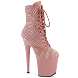 Flamingo-1020RM Pleaser Pink Bling Mesh encaje arriba botas de tobillo