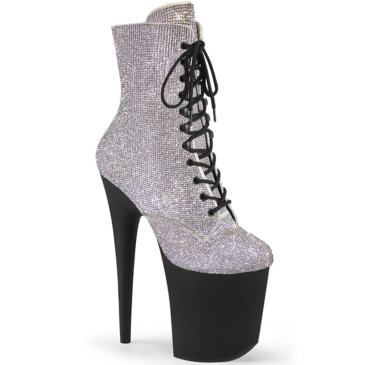 Flamingo-1020RS Pleaser plateado bling bling exótico bailado encaje arriba botas