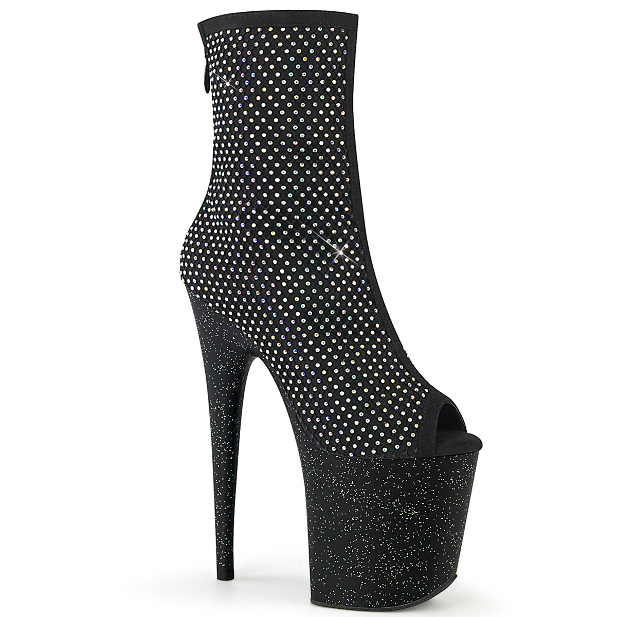 Flamingo-1031GM Pleaser Ankle/Mid-Calf Boots Black Fabric-RS Mesh/Black Matte Platforms (baile exótico)