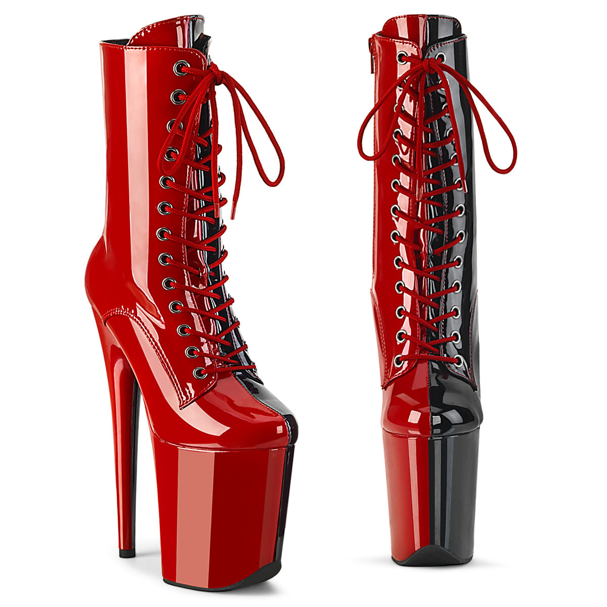 Red 8 Inch Pole Heels Ankle Boots -  Pleaser FLAMINGO-1040TT