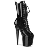 FLAMINGO-1041GP Pleaser Peep Toes Platform Black Glitter Ankle Boots