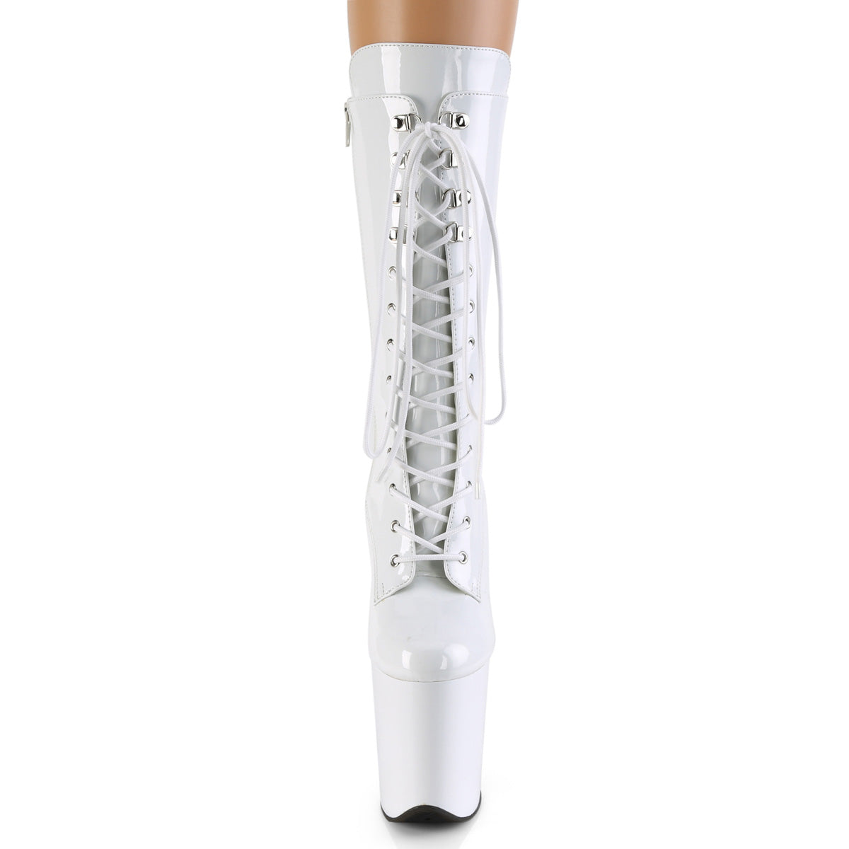 FLAMINGO-1050 Pleaser 8" Heel White Patent Pole Dancing Platform Boots