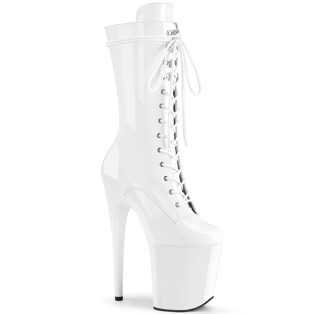 FLAMINGO-1050 Pleaser 8" Heel White Patent Pole Dancing Platform Boots