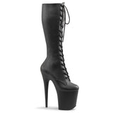 Black Faux Leather 8 Inch Pole Heels Knee Boots -  Pleaser FLAMINGO-2023