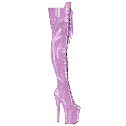 FLAMINGO-3020GP Pleaser Lilac Glitter Thigh High Platform Thigh Boots