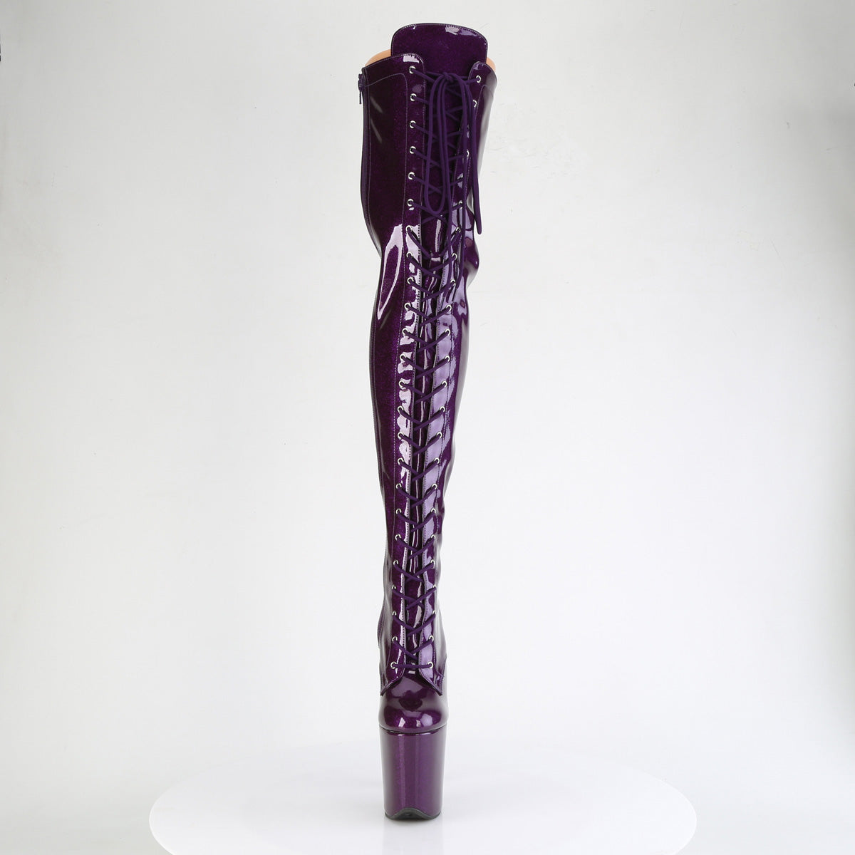 FLAMINGO-3020GP Pleaser Purple Glitter Patent Thigh High Boots