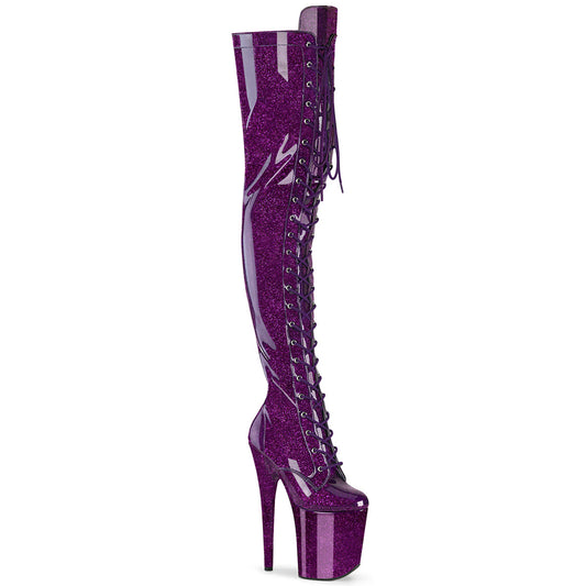 FLAMINGO-3020GP Pleaser Purple Glitter Patent Thigh High Boots