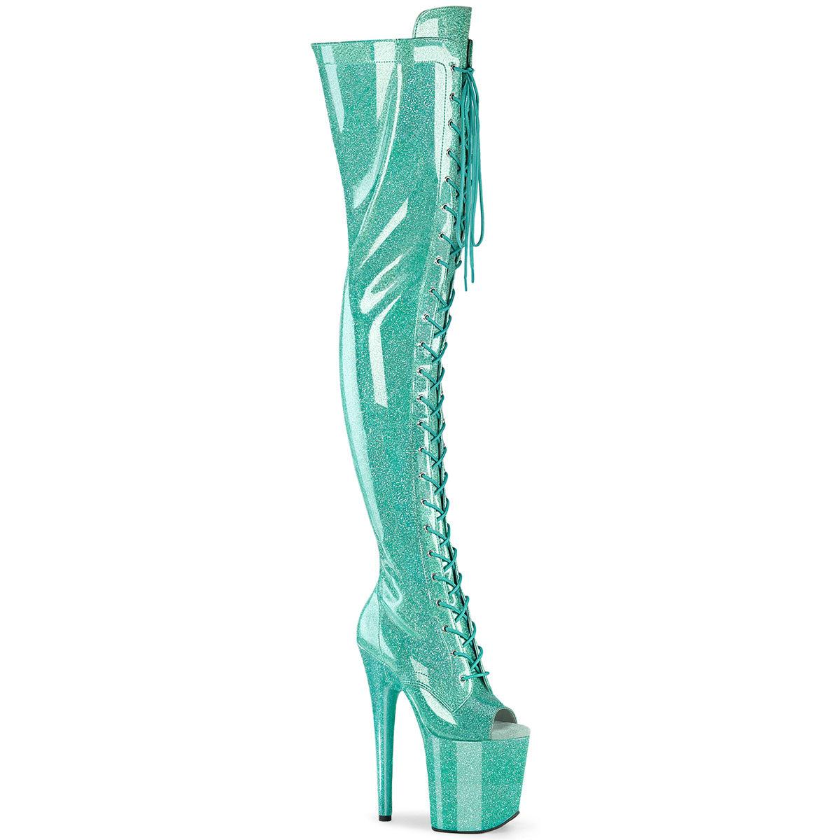 Flamingo-3021GP Pleaser Aqua Glitter Pole Pole Dancing Boots High Boots