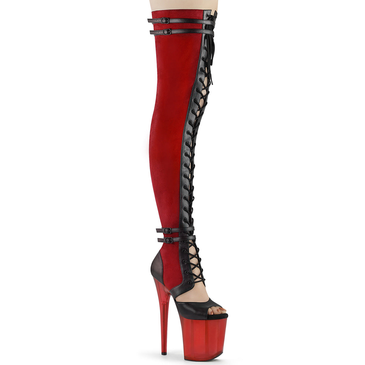 Red 8 Inch Pole Dancer Thigh High boots -  Pleaser FLAMINGO-3027