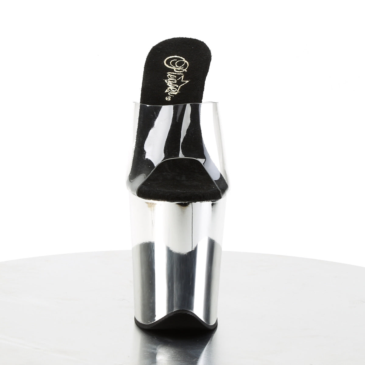 FLAMINGO-801 8" Heel ClearSilver Chrome Stripper Shoes