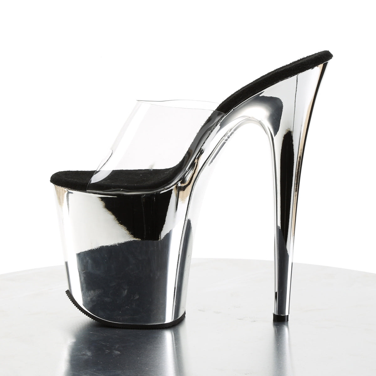 FLAMINGO-801 8" Heel ClearSilver Chrome Stripper Shoes