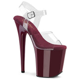 FLAMINGO-808 Pleaser 8" Heel Clear/Burgundy Platforms (Exotic Dancing)