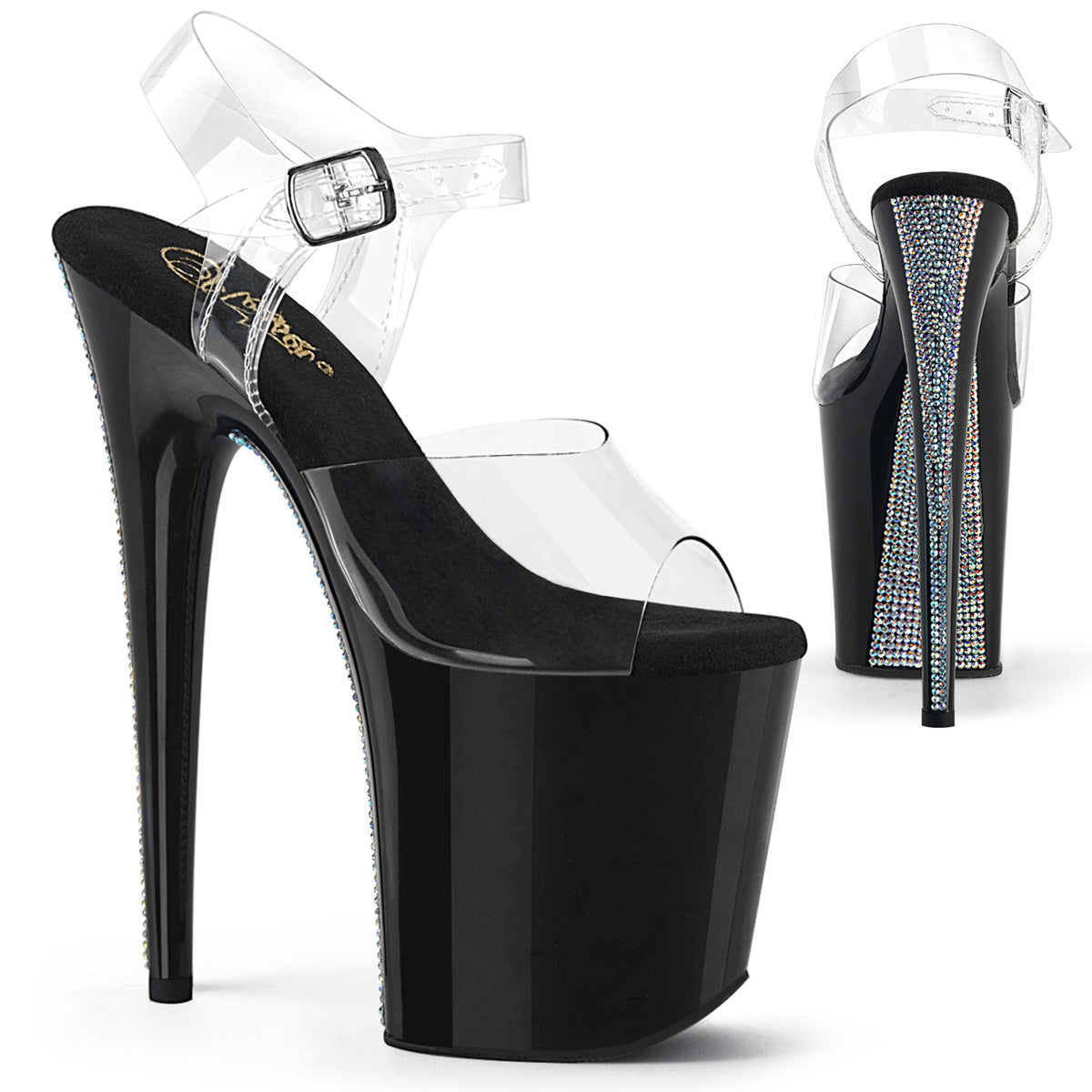 Clear Black 8 Inch Dancer Platform Platform Shoes -  Pleaser FLAMINGO-808CRS-2