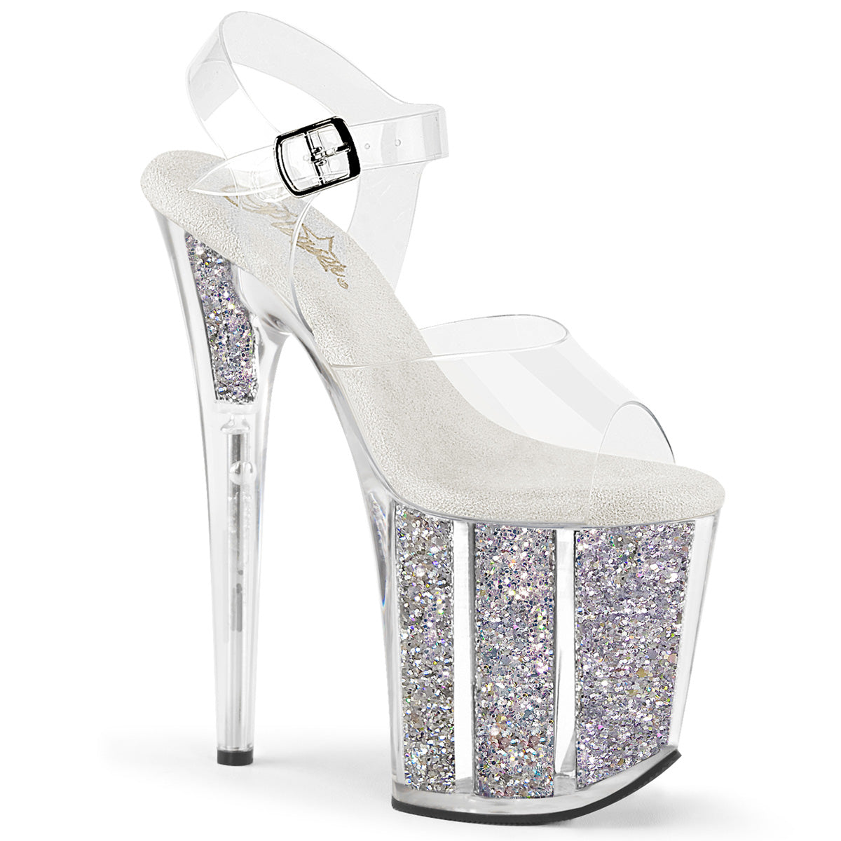 Silver Glitter 8 Inch Pole Dance Platform Shoes -  Pleaser FLAMINGO-808G
