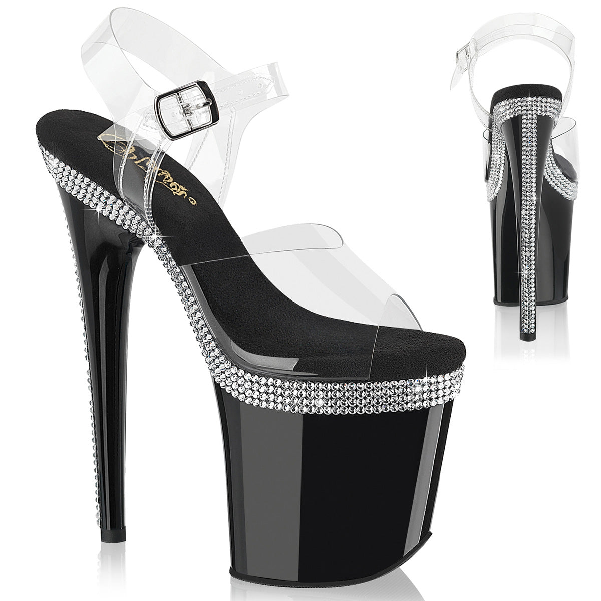 Clear Black 8 Inch Exotic Dance Platform Shoes -  Pleaser FLAMINGO-808MLS