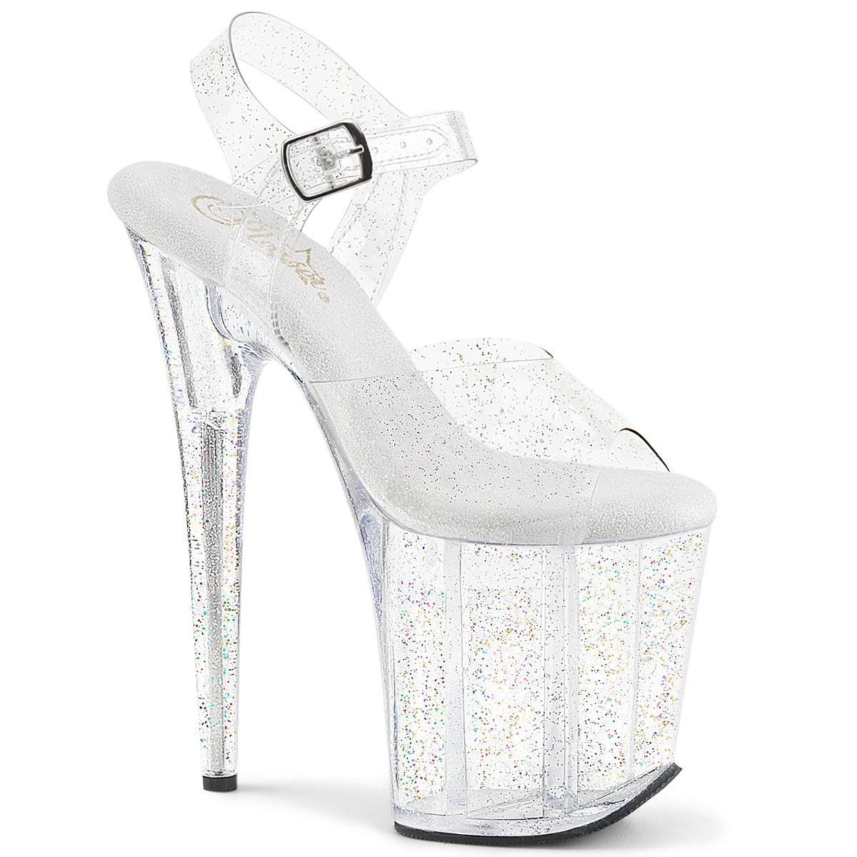FLAMINGO-808MMG Pleaser 8" Heel Clear Stripper Glitter Platforms High Heels