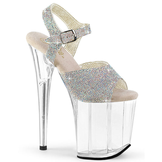 FLAMINGO-808N-RS Pleaser Silver Rhinestone Ankle Strap High Heels