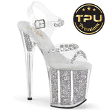 FLAMINGO-808PREM-STNG Pleaser Crystal Rhinestone Embellishments Silver Glitter Inserts in the Platfrom