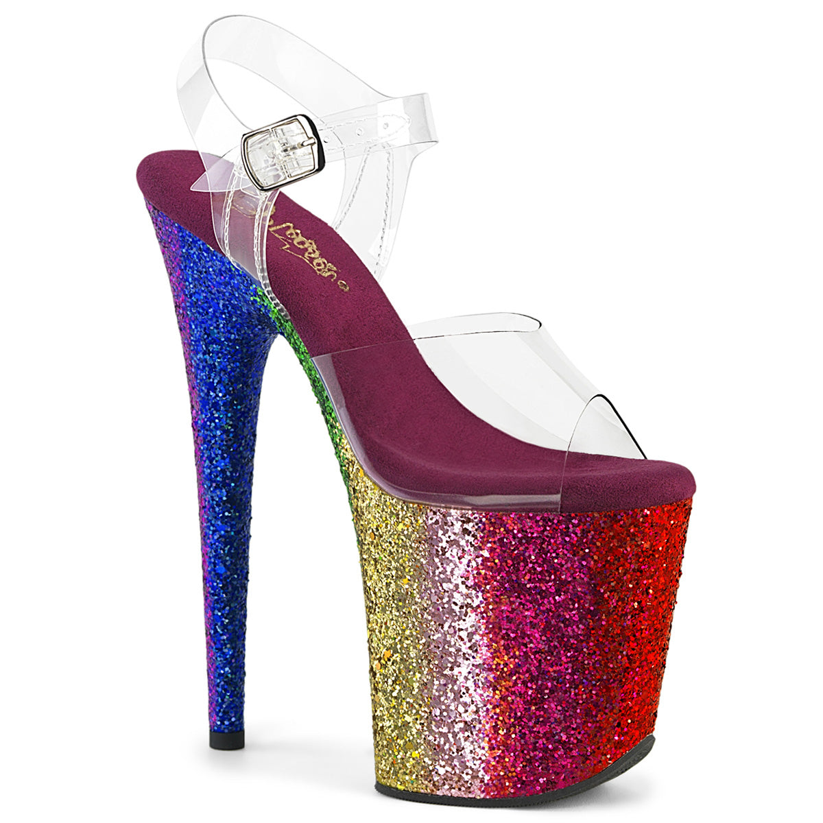 Rainbow Glitter 8 Inch Exotic Dancing Pole Heels -  Pleaser FLAMINGO-808RBG