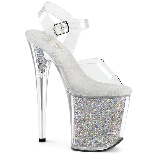 FLAMINGO-808RSI Pleaser Silver Glitter Filled Platform High Heel Shoes