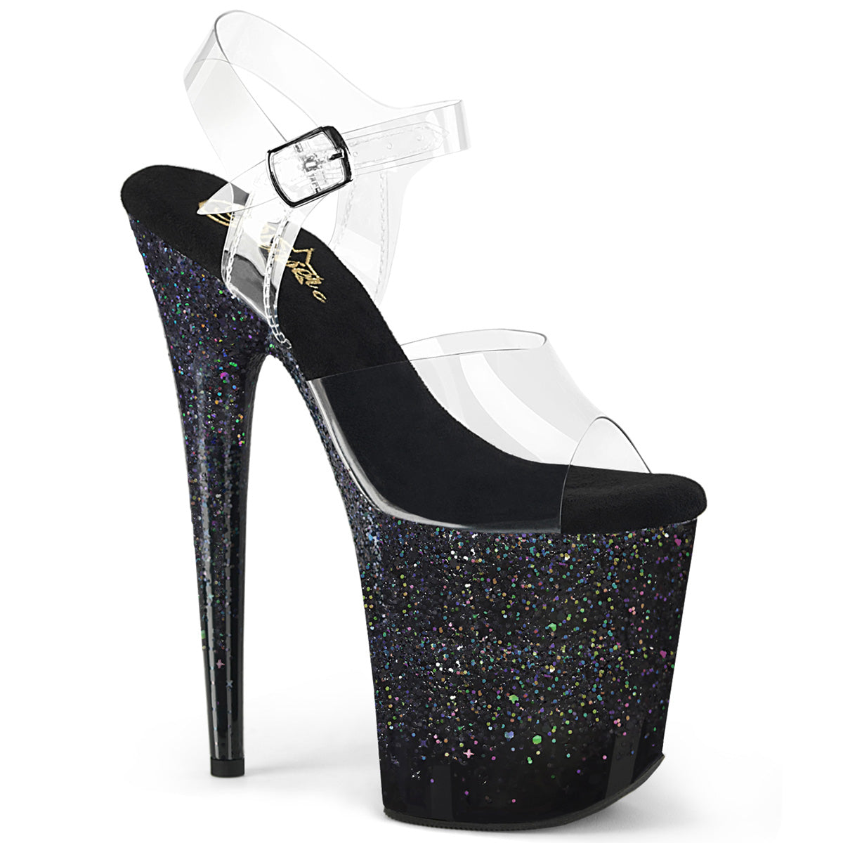 Black Glitter 8 Inch Performance High Pole Heels -  Pleaser FLAMINGO-808SS