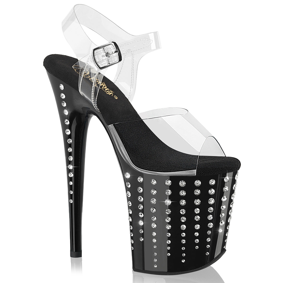 Clear Black 8 Inch High Dancers Pole Heels -  Pleaser FLAMINGO-808TDRS