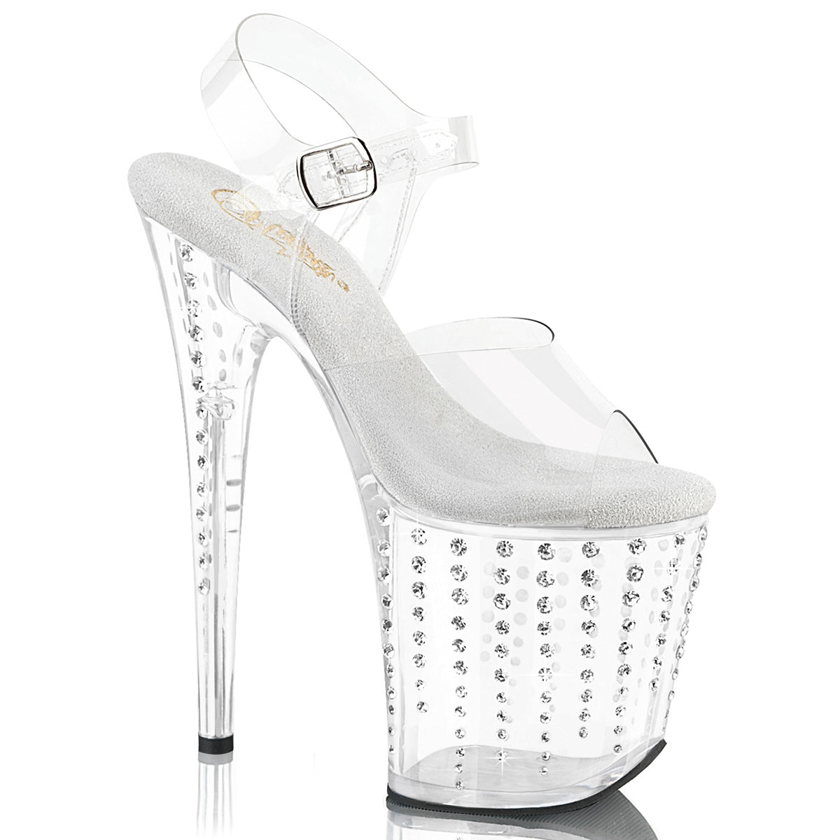 Clear Bling 8 Inch Statement Dancer Pole Heels -  Pleaser FLAMINGO-808TDRS