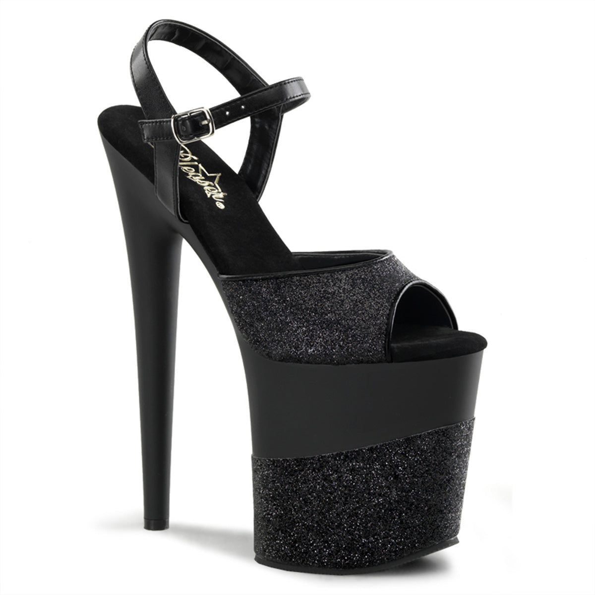 Black Glitter 8 Inch Performance High Pole Heels -  Pleaser FLAMINGO-809-2G