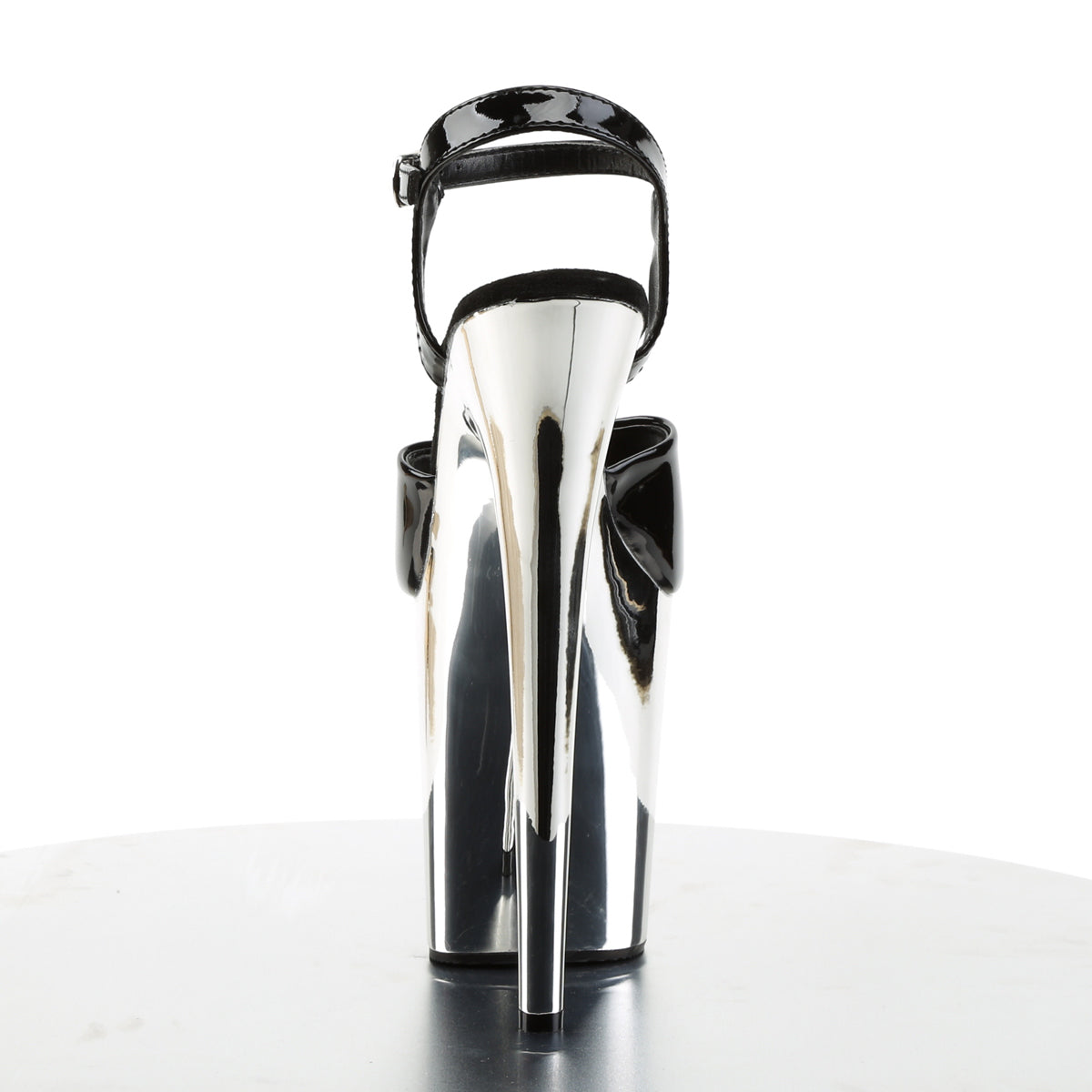 FLAMINGO-809 8" Heel BlackSilver Chrome Stripper Shoes