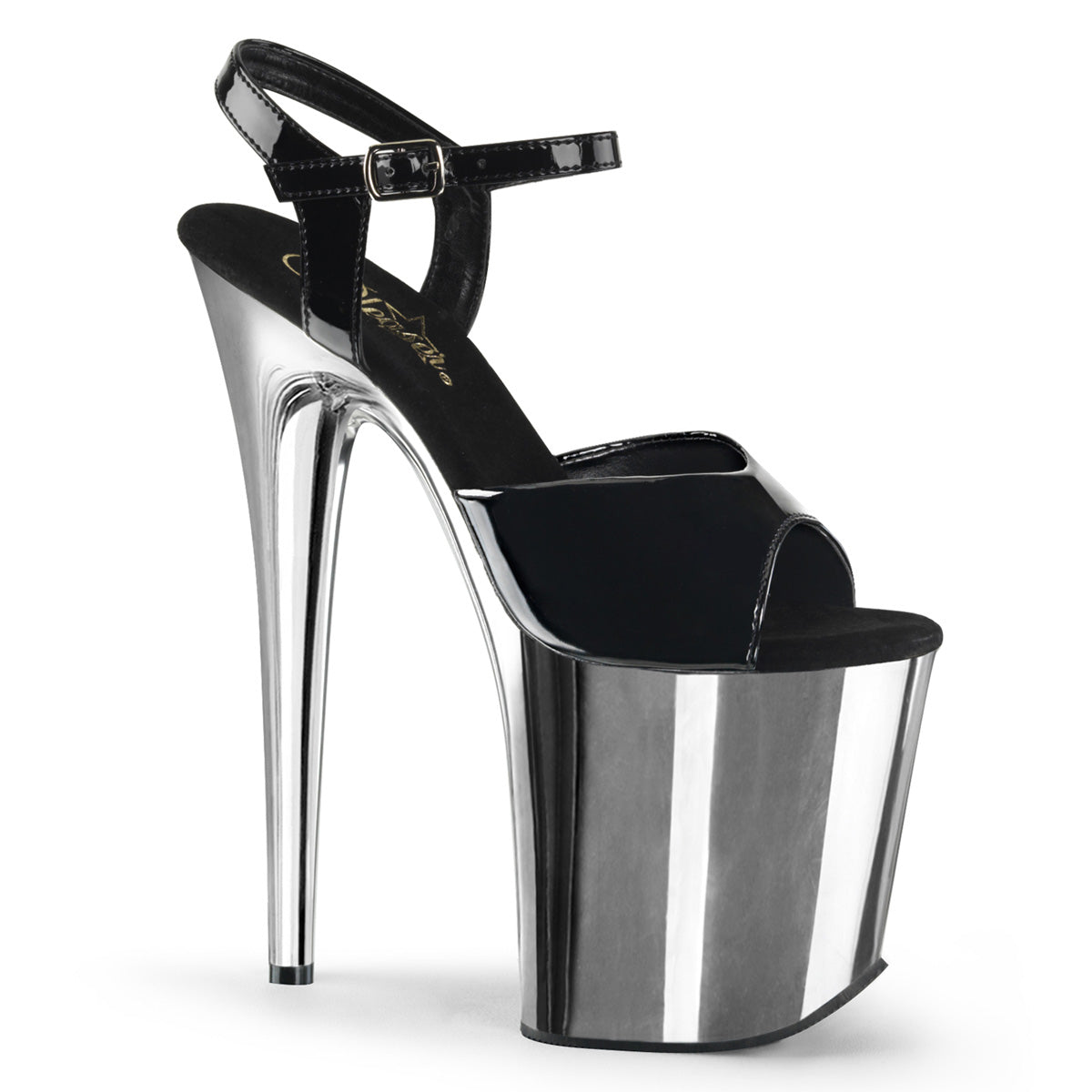 FLAMINGO-809 8" Heel BlackSilver Chrome Stripper Shoes
