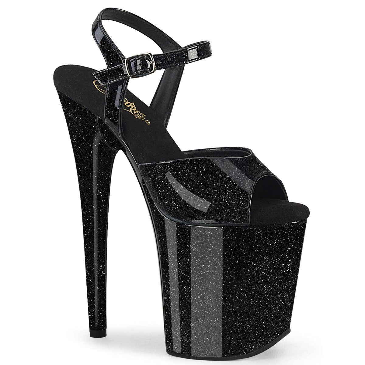 Black Glitter 8 Inch Fetish High Dancing Heels -  Pleaser FLAMINGO-809GP