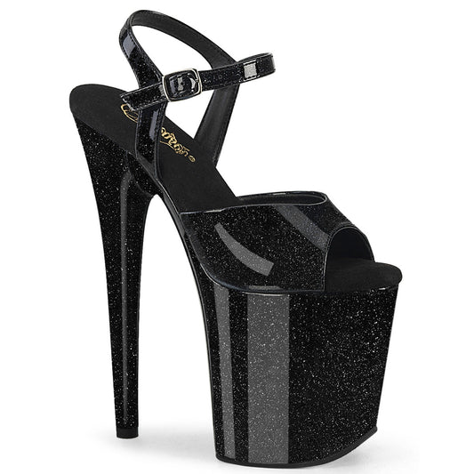 FLAMINGO-809GP Pleaser Black Glitter Pole Dancing High Heels