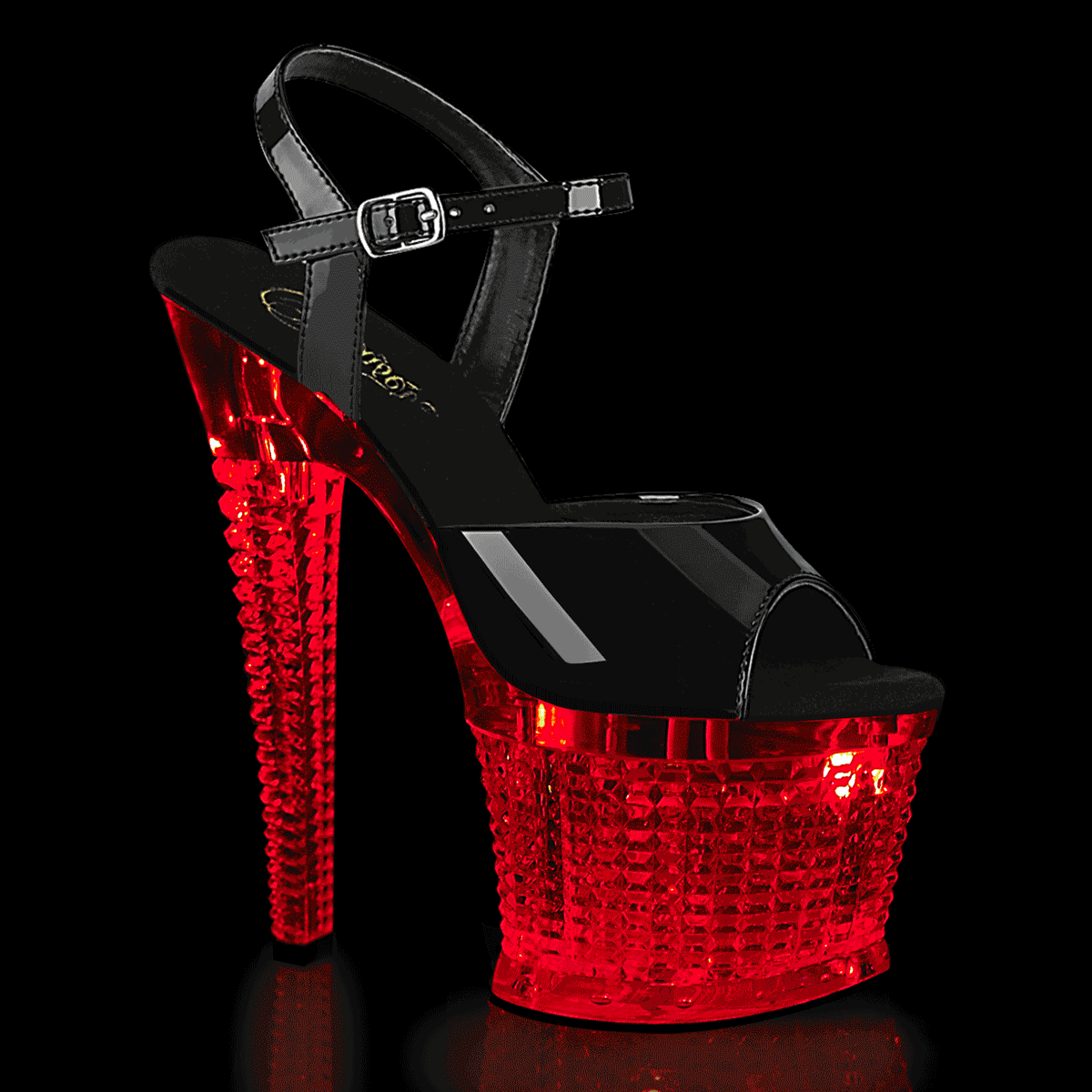 FLASHDANCE-709SPEC Pleaser Black Patent Ankle Strap Light Up Platform Heels