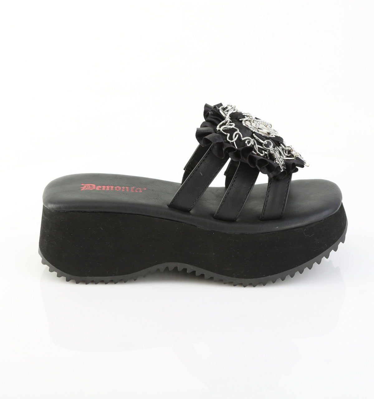 FLIP-16 Demonia Blk Vegan Leather-Satin Alternative Footwear