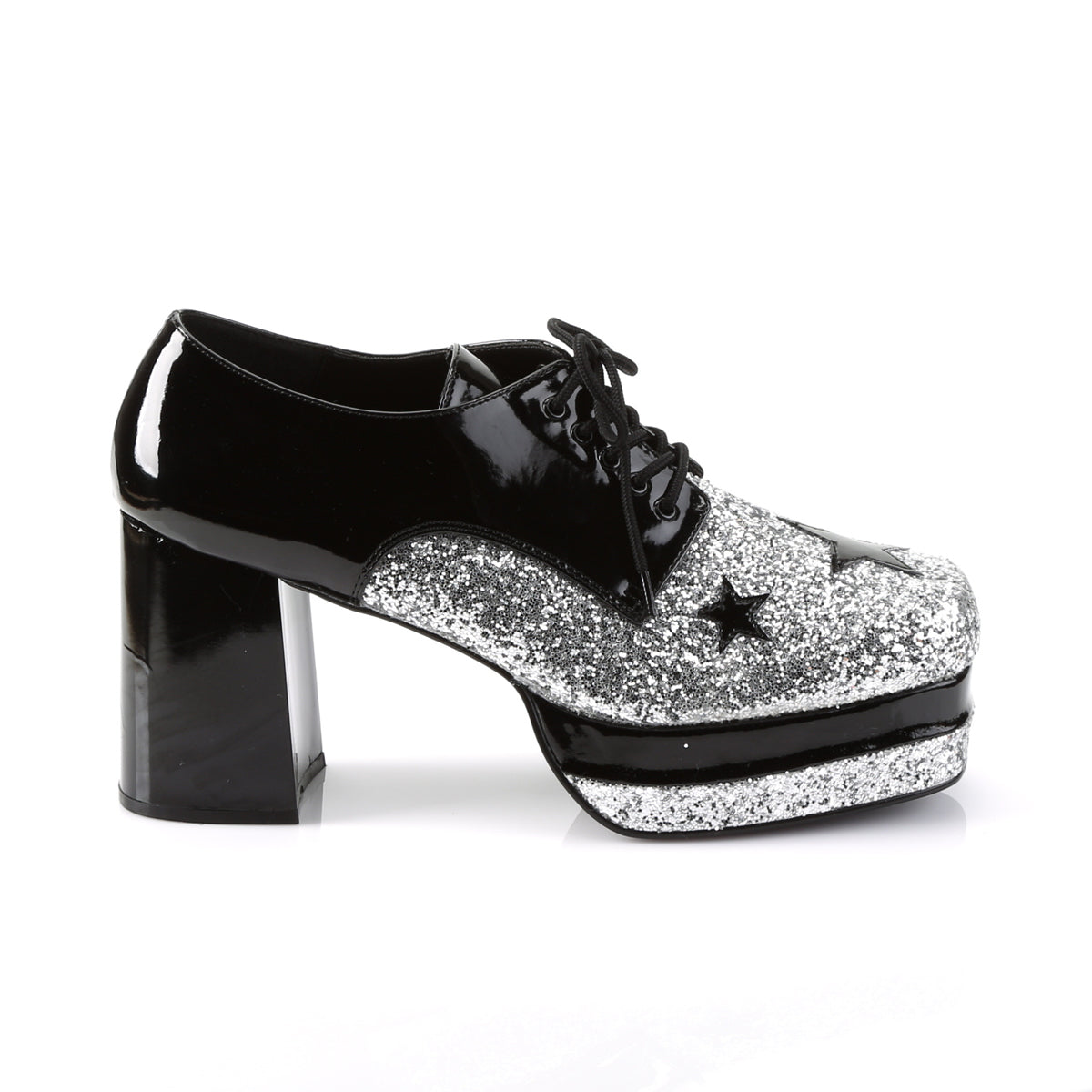 GlamRock-02 Funtasma Black Pat-Silver Gltr Men's Shoes