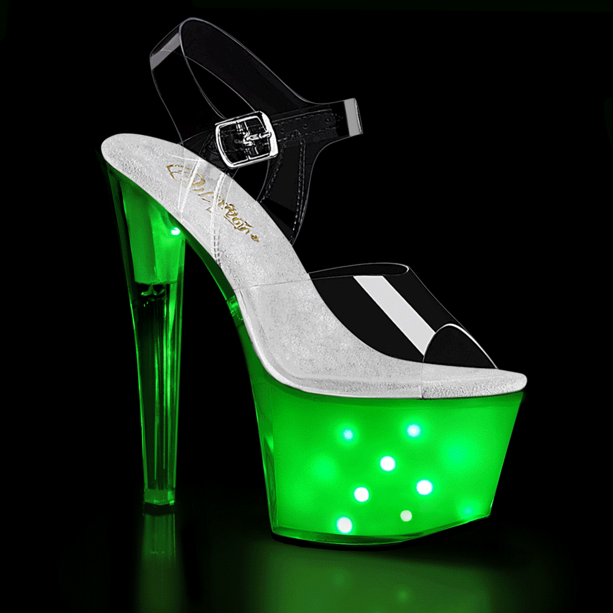 White Glow 7 Inch Pole Dance Platform Shoes -  Pleaser ILLUMINATOR-708