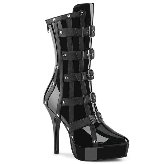 INDULGE-1038 Devious Fetish Black Patent Buckle Boots