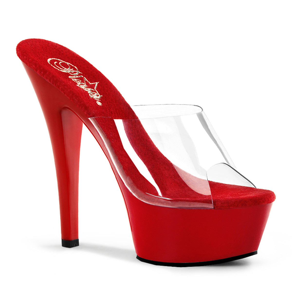 KISS-201 Pleaser 6" Heel Clear and Red Stripper Platform Heels