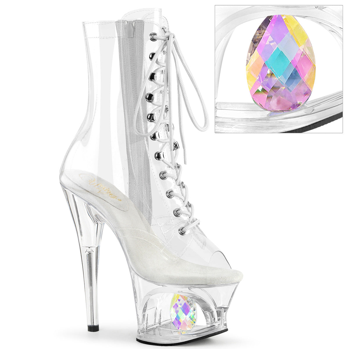 Clear 7 Inch Pole Dancing Ankle Boots -  Pleaser MOON-1021C-DIA