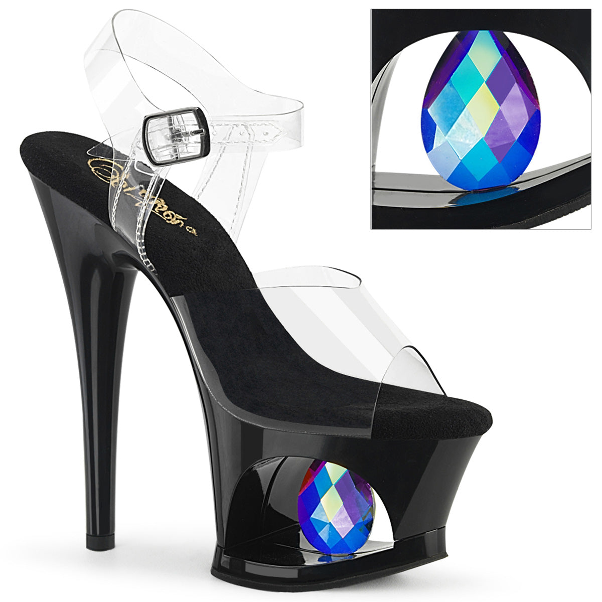 Clear Black 7 Inch Pole Dancing Platform Shoes -  Pleaser MOON-708DIA