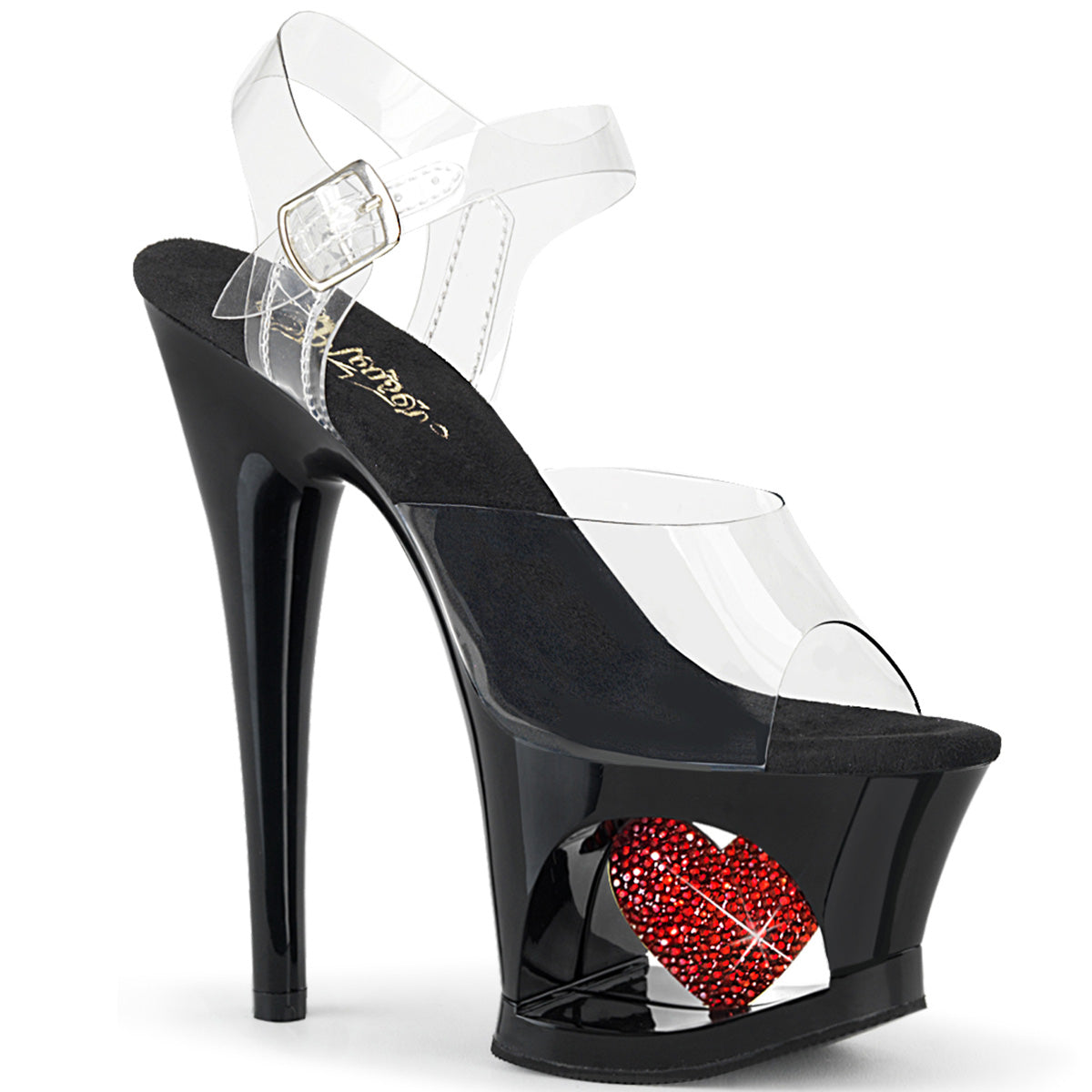 Black Red 7 Inch Pole Dance Platform Shoes -  Pleaser MOON-708HRS