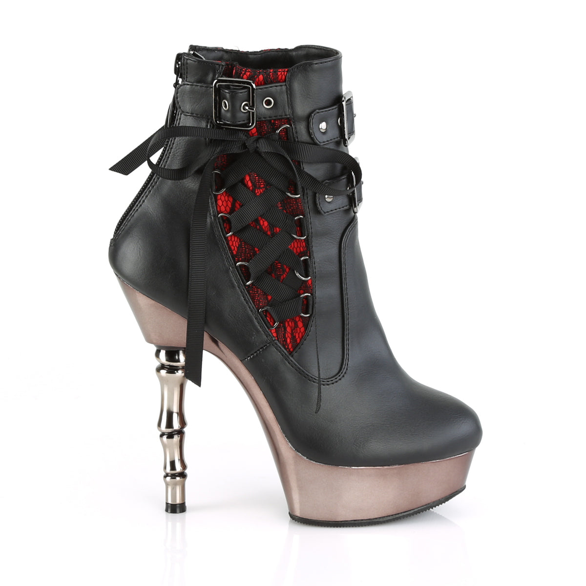 MUERTO-1030 Demonia Blk Faux Leather/Pewter Chrome Alternative Footwear