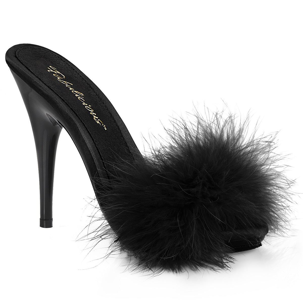 Black Satin 5 Inch Bedroom Shoes -  Fabulicious POISE-501F