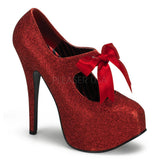 TEE04G Sexy Shoes Red Glitter Heels Hidden Platforms